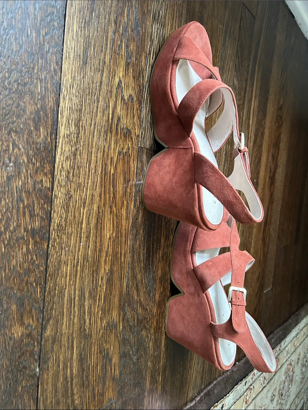Suede Slingback Platform Sandals in Rust. 9